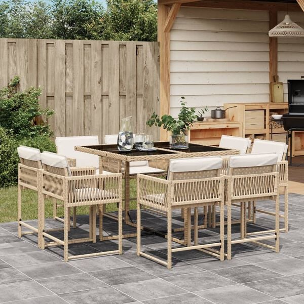 vidaXL 9-delige Tuinset met kussens poly rattan beige