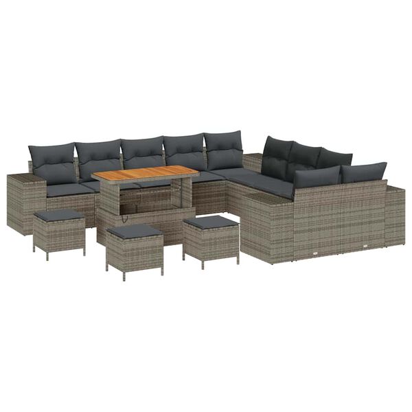 vidaXL Tuin Sofa Set met kussen 14 pcs Grijs poly rattan