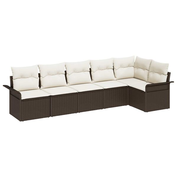 vidaXL Tuin Sofa Set met kussen met opslag 6 pcs Bruin Poly riet