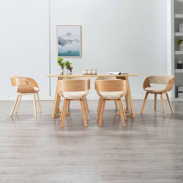 vidaXL Eetkamerstoelen 6 st gebogen hout en kunstleer cr&egrave;me