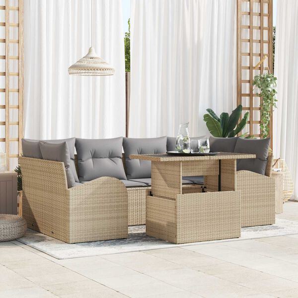 vidaXL Tuin Sofa Set met kussen met opslag 7 pcs Beige Poly Rattan