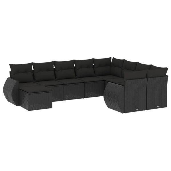 vidaXL 10-delige Loungeset met kussens poly rattan zwart