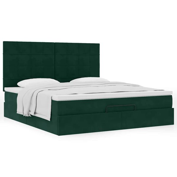 vidaXL Ottoman bed met matrassen 180x200cm fluweel donkergroen