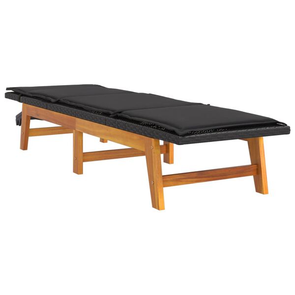 vidaXL Ligbed met kussen poly rattan en massief acaciahout