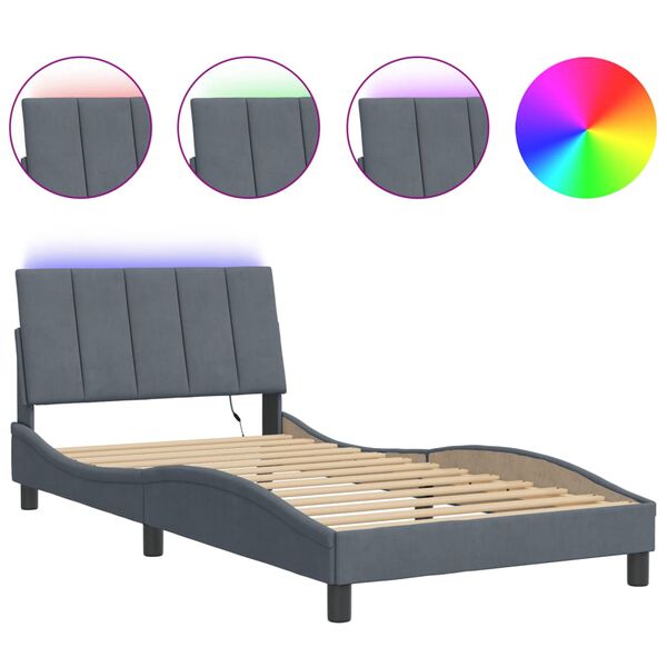 vidaXL Bedframe met LED zonder matras "Hanko" fluweel donkergrijs 100x200 cm
