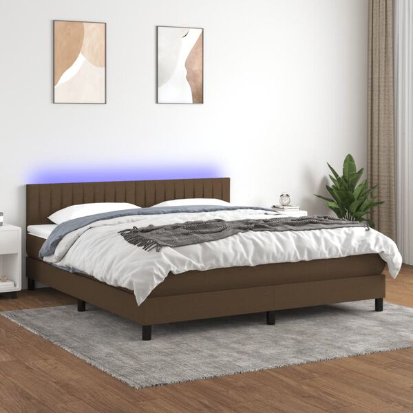vidaXL Boxspring met matras en LED stof donkerbruin 160x200 cm