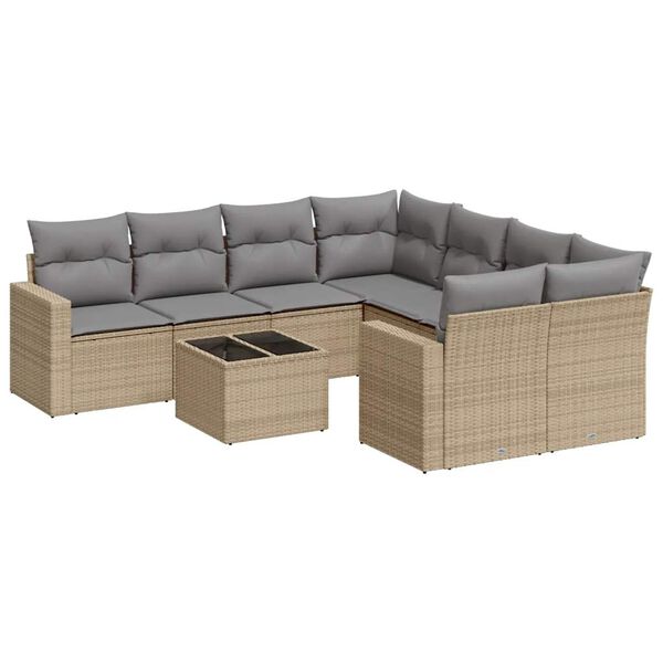 vidaXL 9-delige Loungeset met kussens poly rattan beige