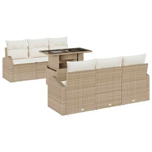 vidaXL Tuin Sofa Set met kussen met opslag 7 pcs Beige Poly Rattan