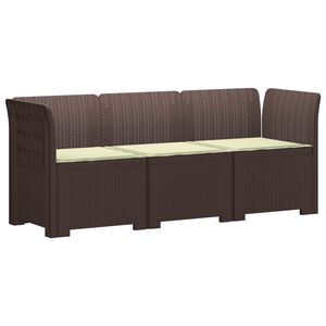 vidaXL 3-zits tuinbank met kussens in rattanlook PP Bruin