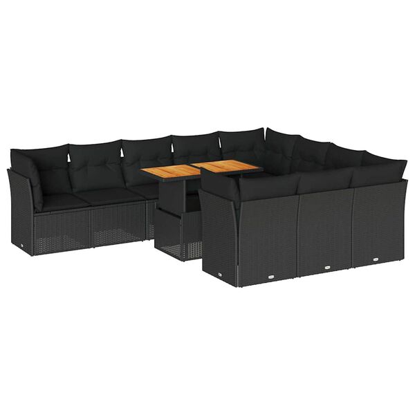 vidaXL 11-delige Loungeset met kussens poly rattan zwart