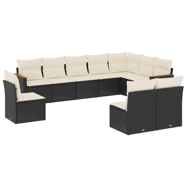 vidaXL 10-delige Loungeset met kussens poly rattan zwart