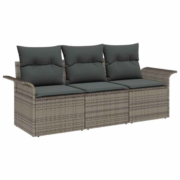 vidaXL Tuin Sofa Set met kussen met opslag 3 pcs Grijs Poly riet