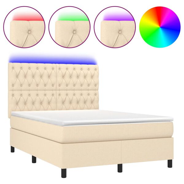 vidaXL Boxspring met matras en LED stof cr&egrave;mekleurig 140x190 cm