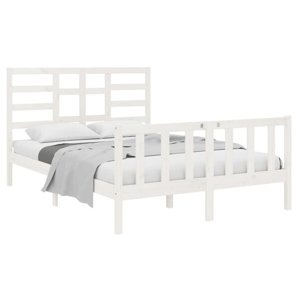 vidaXL Bedframe massief hout wit 135x190 cm