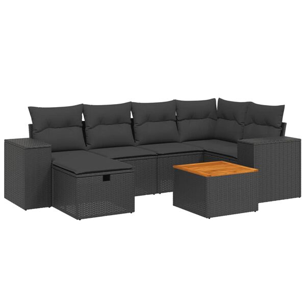 vidaXL 7-delige Loungeset met kussens poly rattan zwart