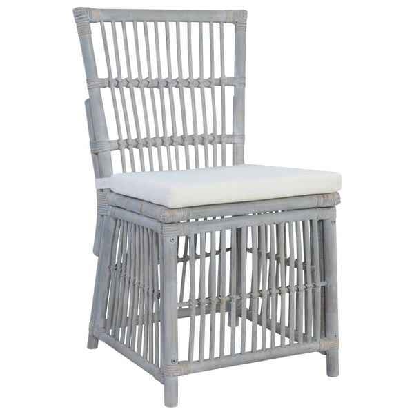 vidaXL Eetkamerstoelen 2 st met kussens natuurlijk rattan grijs