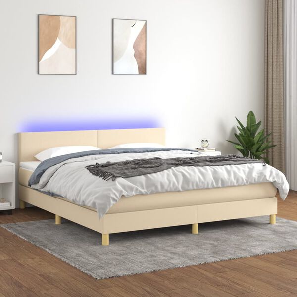 vidaXL Boxspring met matras en LED stof cr&egrave;mekleurig 180x200 cm