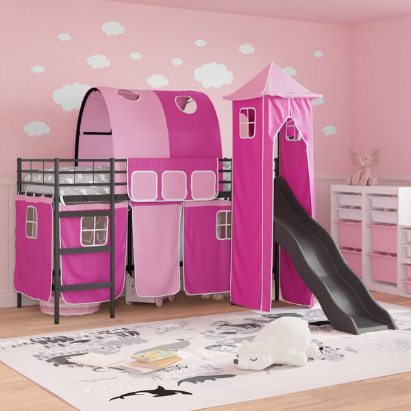 vidaXL Loftbed voor Kids Zwart en Roze 74,5 x 190 cm Metaal