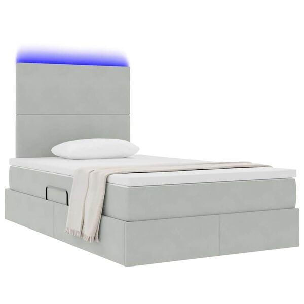 vidaXL Opbergbed met LED met matras Lichtgrijs 120 x 190 cm Fluweel