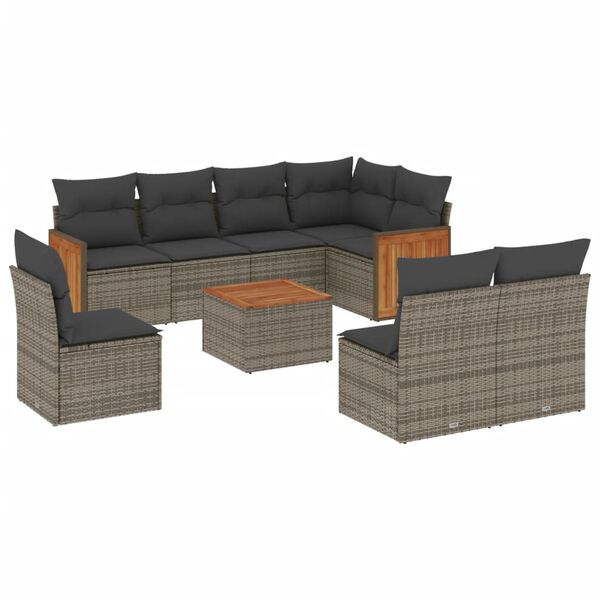 vidaXL 9-delige Loungeset met kussens poly rattan grijs