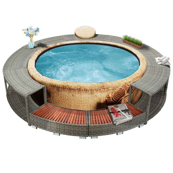 vidaXL Hottub-ombouw poly rattan grijs