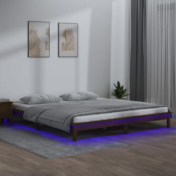 vidaXL Bedframe LED massief hout honingbruin 120x200 cm