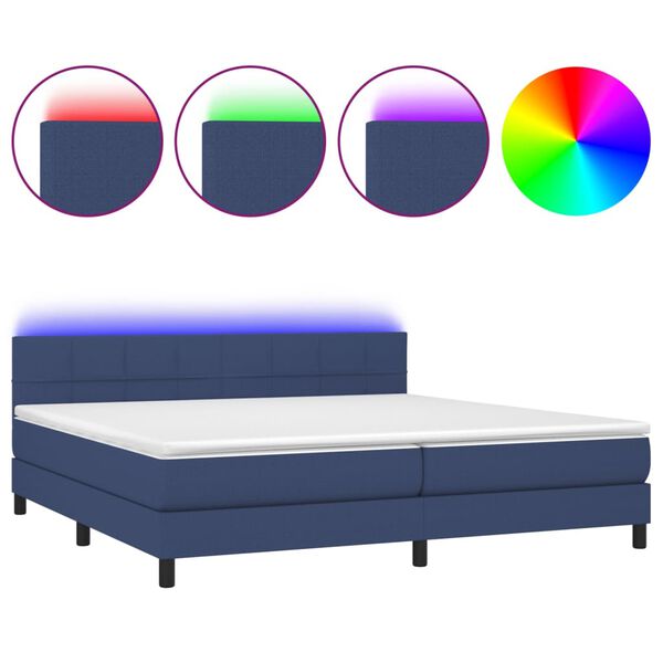 vidaXL Boxspring met matras en LED stof blauw 200x200 cm