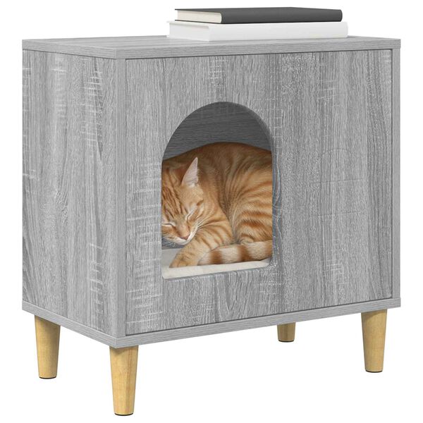 vidaXL Kattenhuis Grijs Sonoma 51 x 30 x 52 cm Bewerkt hout