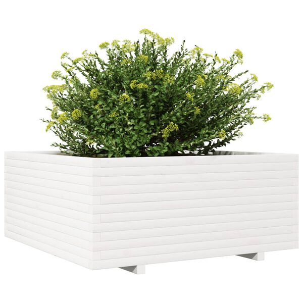 vidaXL Plantenbak 110x110x49,5 cm massief grenenhout wit