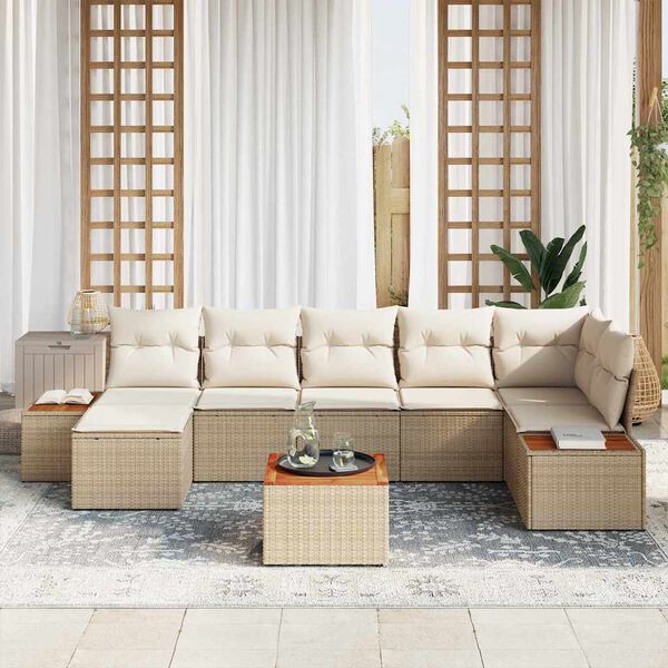 vidaXL Tuin Sofa Set met kussen 8 pcs Beige poly rattan