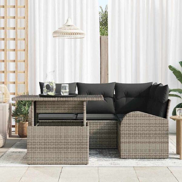 vidaXL Tuin Sofa Set met kussen met opslag 5 pcs Grijs Poly riet
