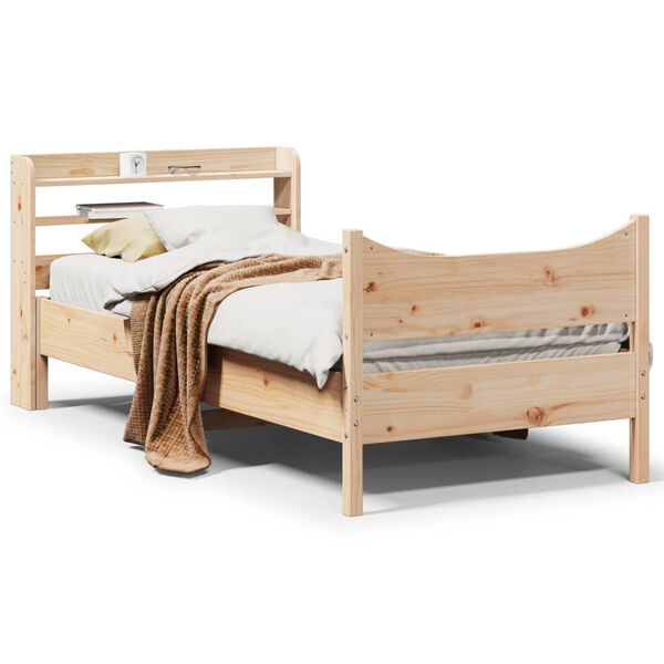 vidaXL Bedframe met hoofdbord massief grenenhout 75x190 cm