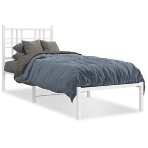 vidaXL Bedframe met hoofdbord zonder matras metaal wit 75x190 cm
