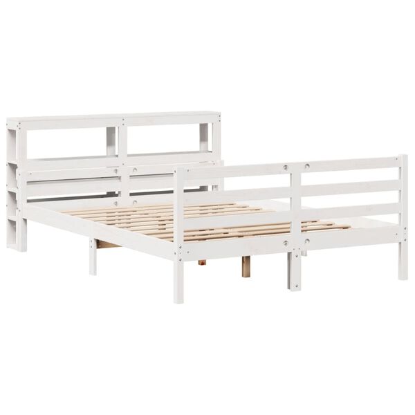 vidaXL Bedframe met hoofdbord massief grenenhout wit 135x190 cm