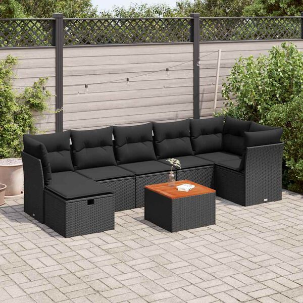 vidaXL 8-delige Loungeset met kussens poly rattan zwart