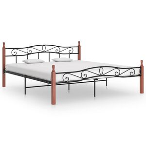 vidaXL Bedframe metaal en massief eikenhout zwart 200x200 cm