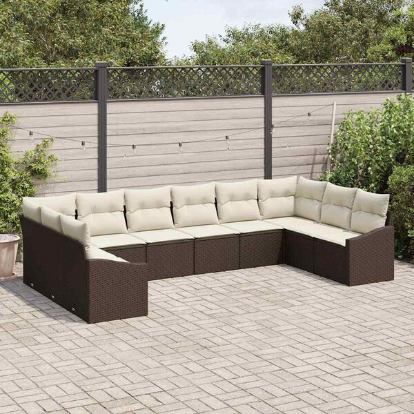 vidaXL Bankstel met kussen 10 pcs Bruin poly rattan