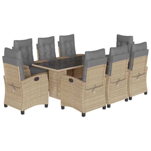 vidaXL 9-delige Tuinset met kussens poly rattan gemengd beige