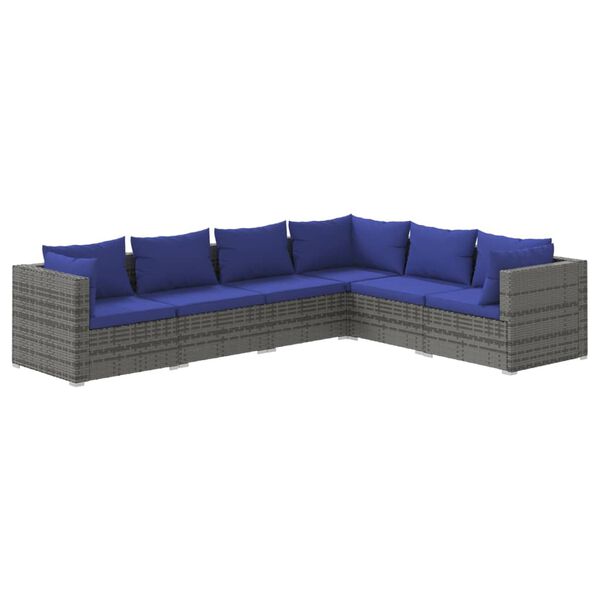 vidaXL 6-delige Loungeset met kussens poly rattan grijs