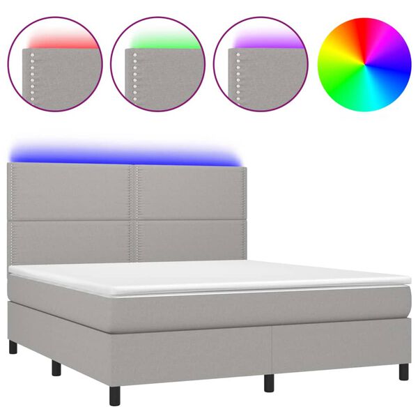 vidaXL Boxspring met matras en LED stof lichtgrijs 180x200 cm