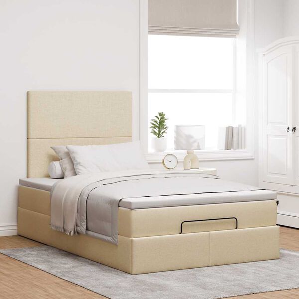 vidaXL Ottoman bed met matras 120x190cm stof cr&egrave;mekleurig
