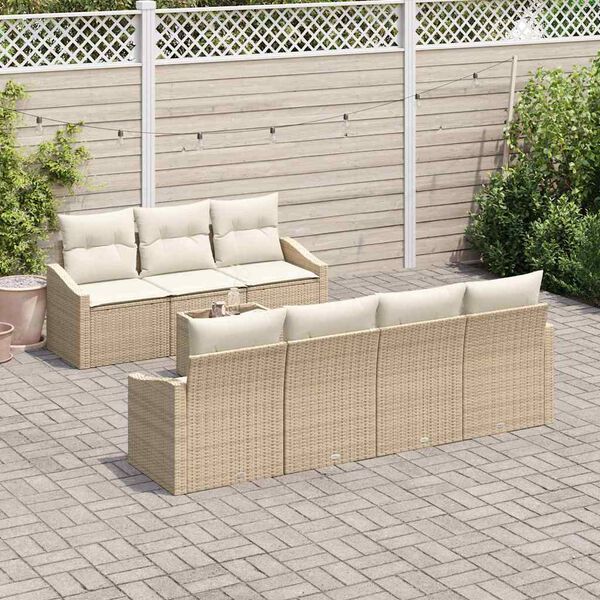vidaXL Bankstel met kussen met kussen 8 pcs Beige en Cr&egrave;me poly rattan