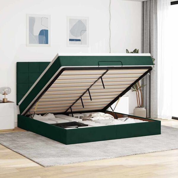 vidaXL Ottoman bed met matrassen 180x200cm fluweel donkergroen