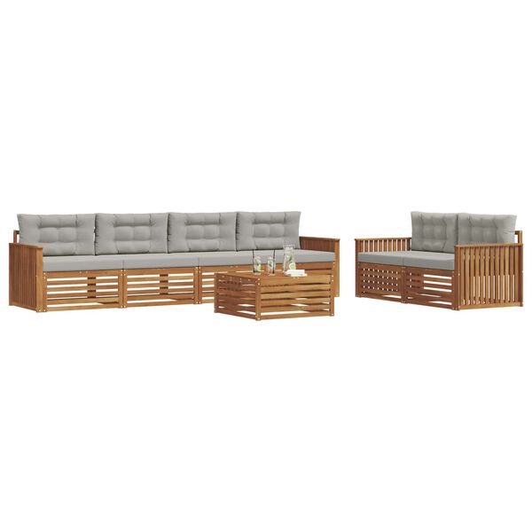 vidaXL Buiten bankenset met kussen 7 pcs Natuurlijk en Lichtgrijs