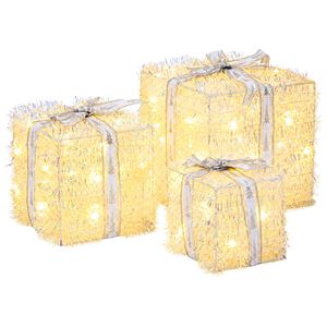 vidaXL Verlichte kerstcadeau doos 3 st 64 LED's Warmwit