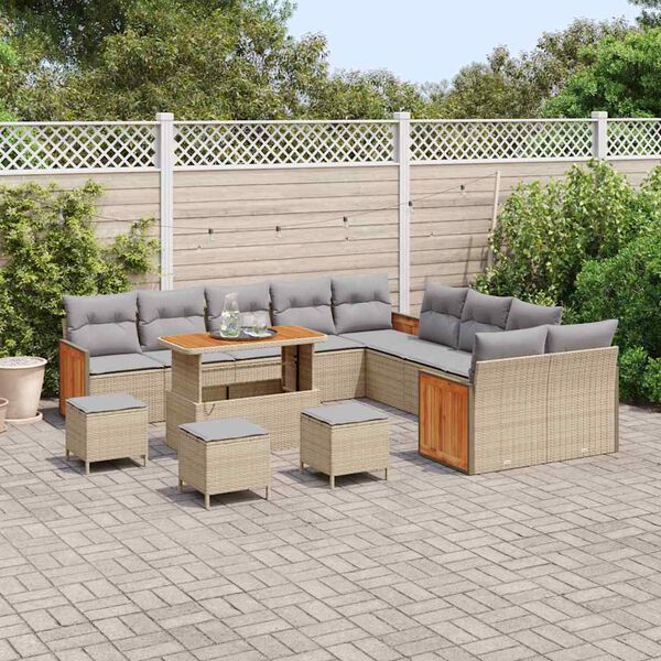 vidaXL Tuinbankenset 18 pcs Beige en Licht Grijs poly rattan