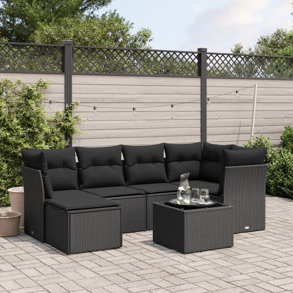 vidaXL 6-delige Loungeset met kussens poly rattan zwart