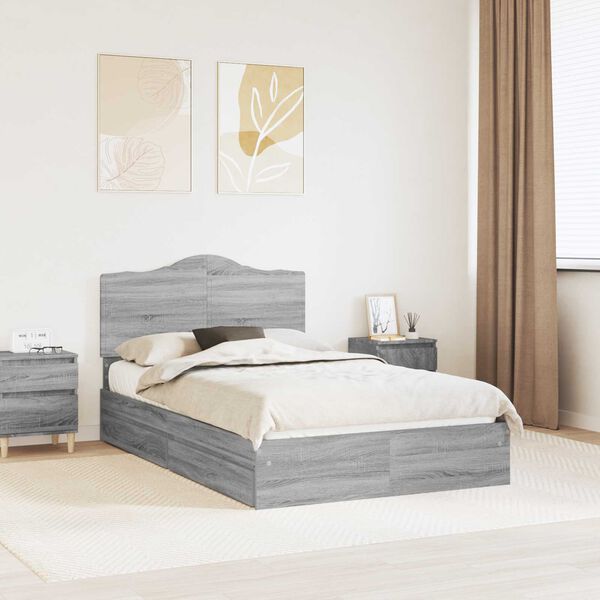 vidaXL Opslag bed met lade Grijs Sonoma 135 x 190 cm Bewerkt hout
