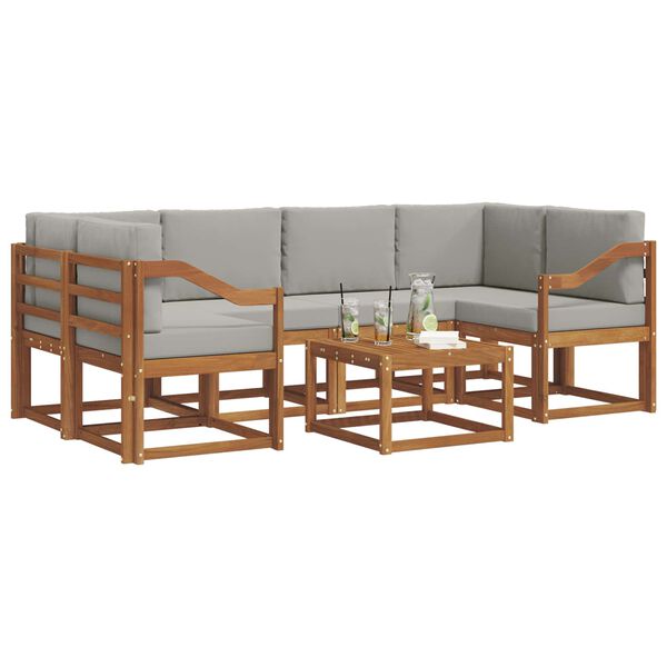 vidaXL Buiten bankenset met kussen 7 pcs Natuurlijk en Lichtgrijs