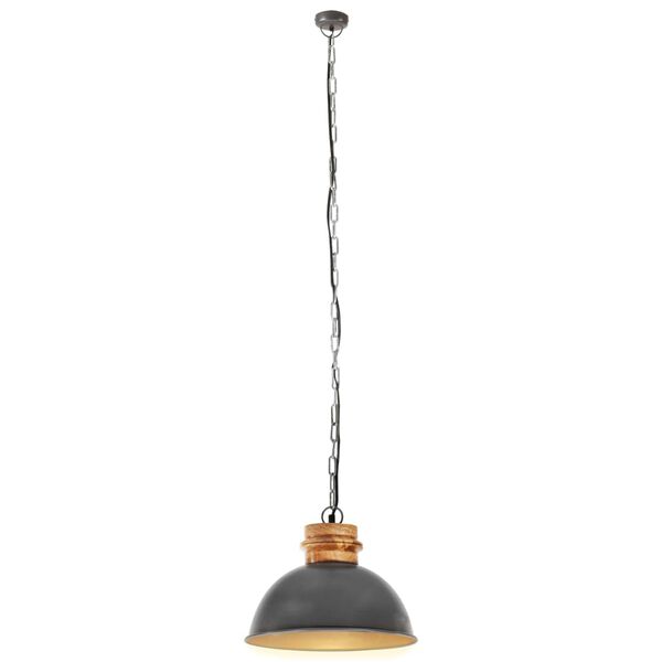 vidaXL Hanglamp industrieel rond E27 32 cm massief mangohout grijs